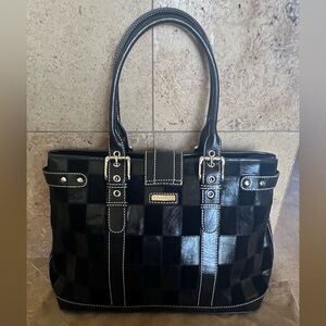 Vintage Isabella Fiore Checkerboard Patchwork Tote - Leather & Suede Y2K VGC